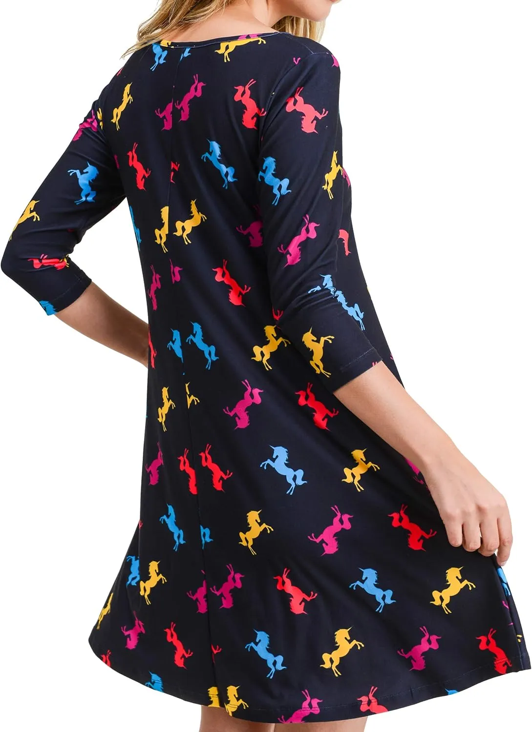 Womens Printed Crew Neck A-Line Dresses with Pockets Casual Tropical Floral Novelty Animal Christmas Patterns