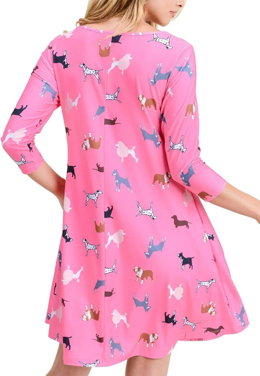 Womens Printed Crew Neck A-Line Dresses with Pockets Casual Tropical Floral Novelty Animal Christmas Patterns