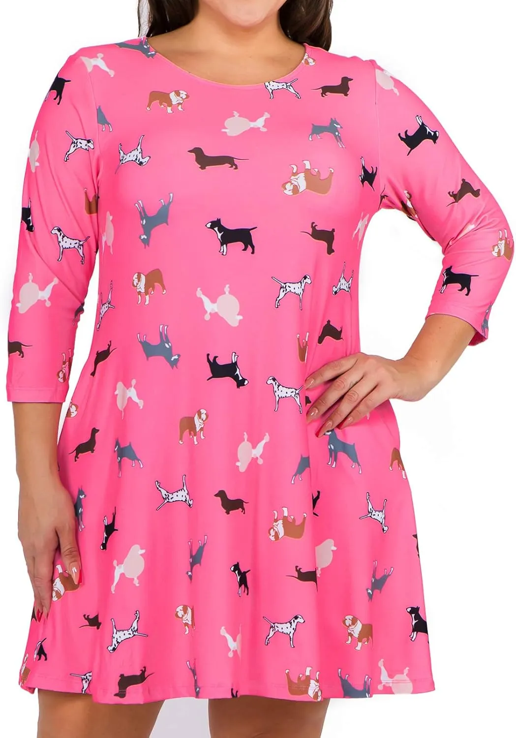 Womens Printed Crew Neck A-Line Dresses with Pockets Casual Tropical Floral Novelty Animal Christmas Patterns
