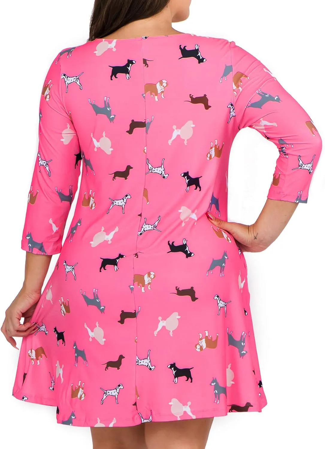 Womens Printed Crew Neck A-Line Dresses with Pockets Casual Tropical Floral Novelty Animal Christmas Patterns