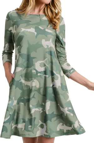 Womens Printed Crew Neck A-Line Dresses with Pockets Casual Tropical Floral Novelty Animal Christmas Patterns