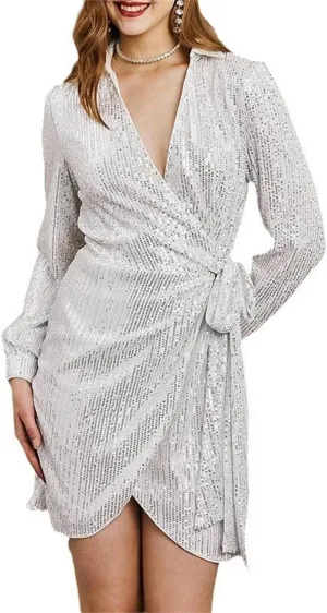 Women's Sexy One Shoulder Half Short Sleeve Wrap Bodycon Midi Party Club Dress Sparkly Sequin Shirt Mini Dress