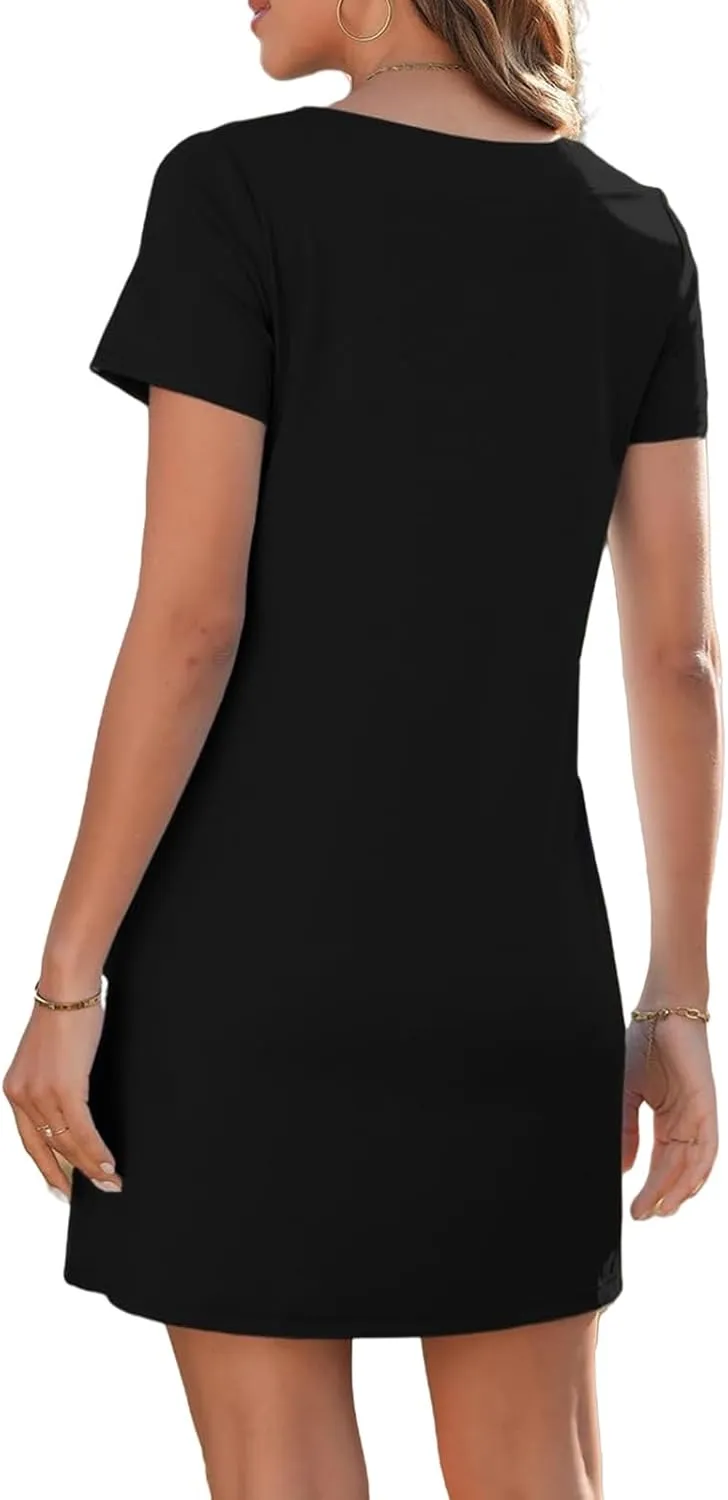 Women's Sexy Square Neck Sundresses Casual Summer Short Sleeve A Line Dresses Athletic Tennis Mini Dress