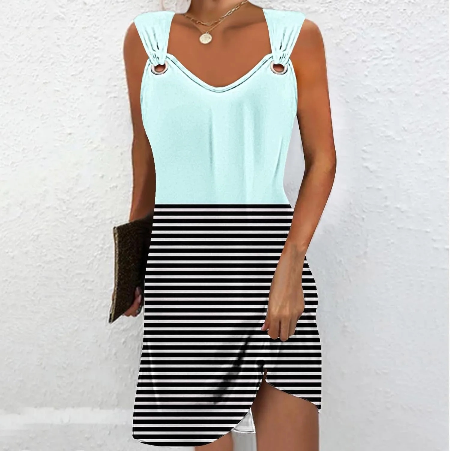 Womens Sleeveless Empire Waist Mini Dress Summer Pockets Mini Dress Comfy Flowy Dresses for Women Black Tank Dress
