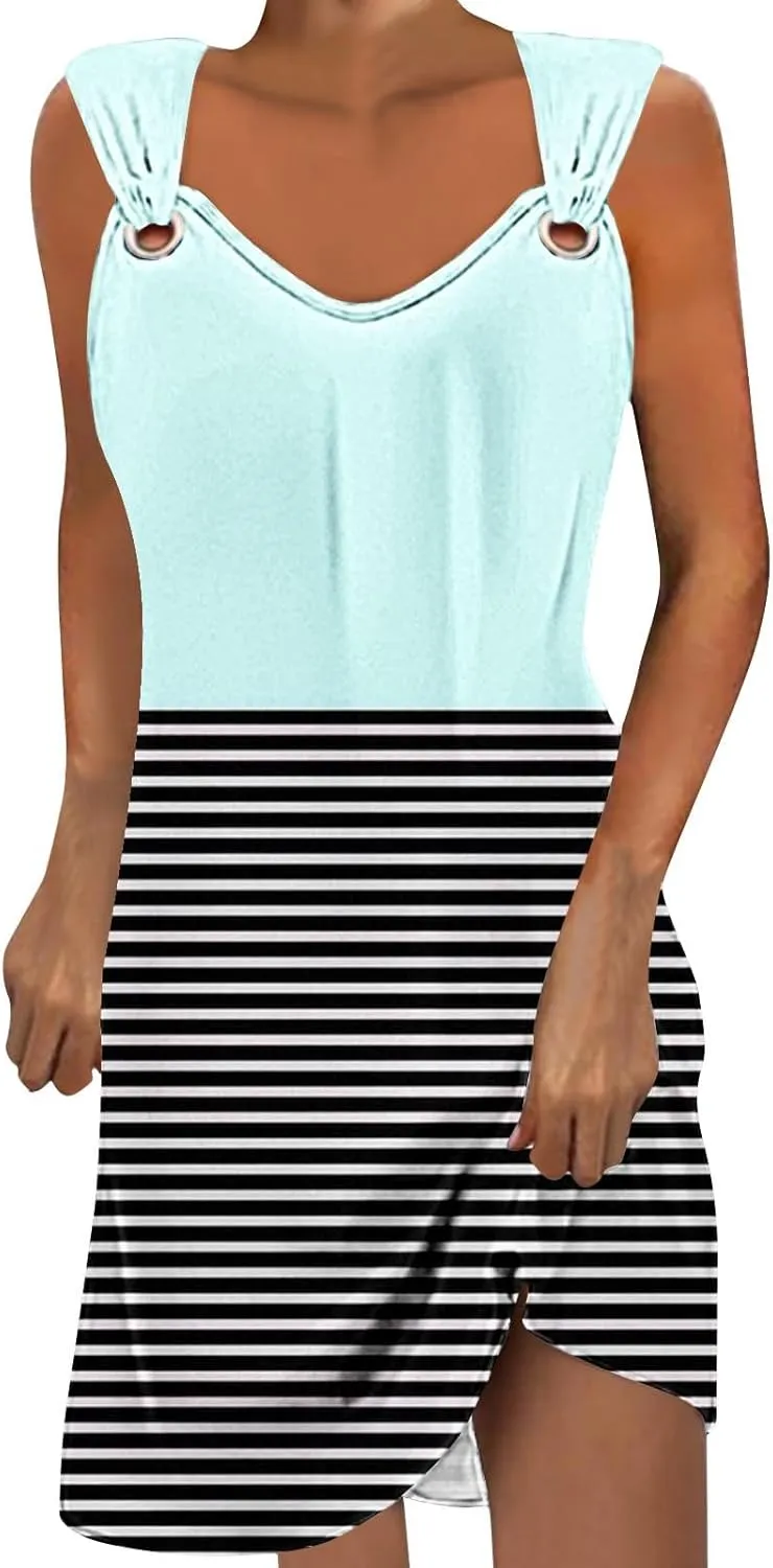 Womens Sleeveless Empire Waist Mini Dress Summer Pockets Mini Dress Comfy Flowy Dresses for Women Black Tank Dress