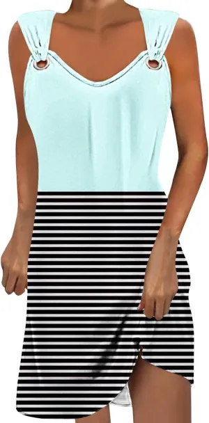 Womens Sleeveless Empire Waist Mini Dress Summer Pockets Mini Dress Comfy Flowy Dresses for Women Black Tank Dress
