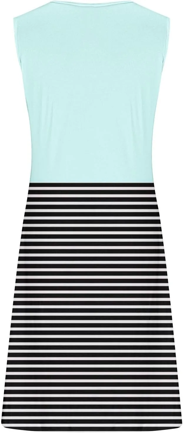 Womens Sleeveless Empire Waist Mini Dress Summer Pockets Mini Dress Comfy Flowy Dresses for Women Black Tank Dress