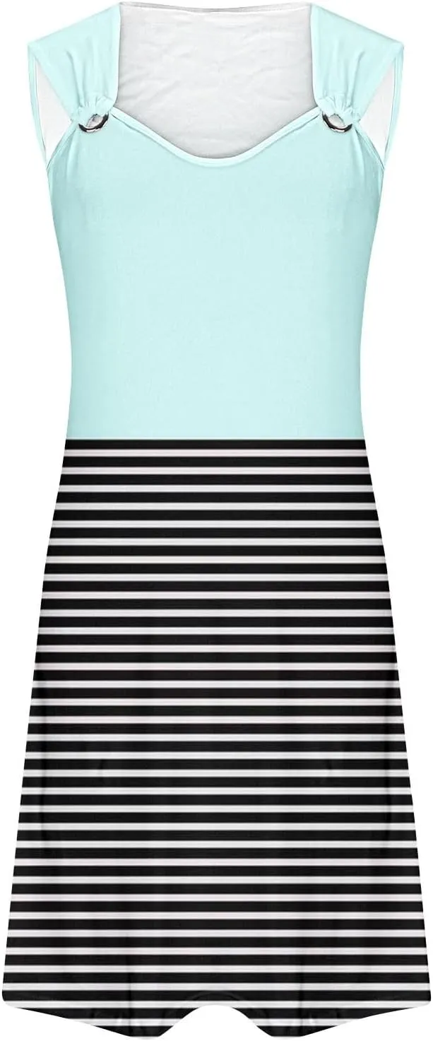 Womens Sleeveless Empire Waist Mini Dress Summer Pockets Mini Dress Comfy Flowy Dresses for Women Black Tank Dress