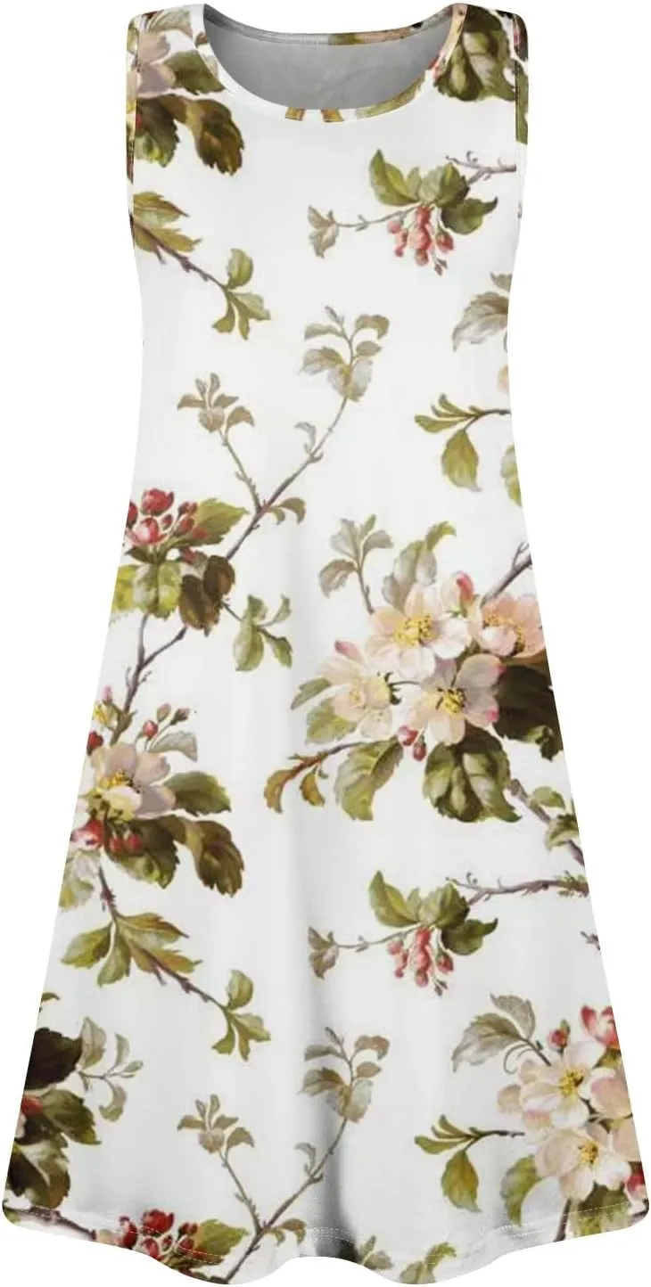 Women's Sleeveless Floral Print Casual A-Line Dress with Pockets, Summer Summer for Beach and Everyday Wear