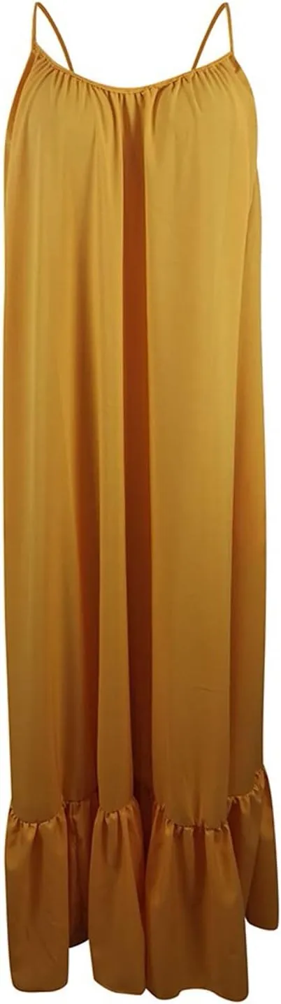 Womens Sleeveless Maxi Dress Sexy Spaghetti Strap Smocked Ruffle Sundress Backless Loose Swing Long Beach Dress
