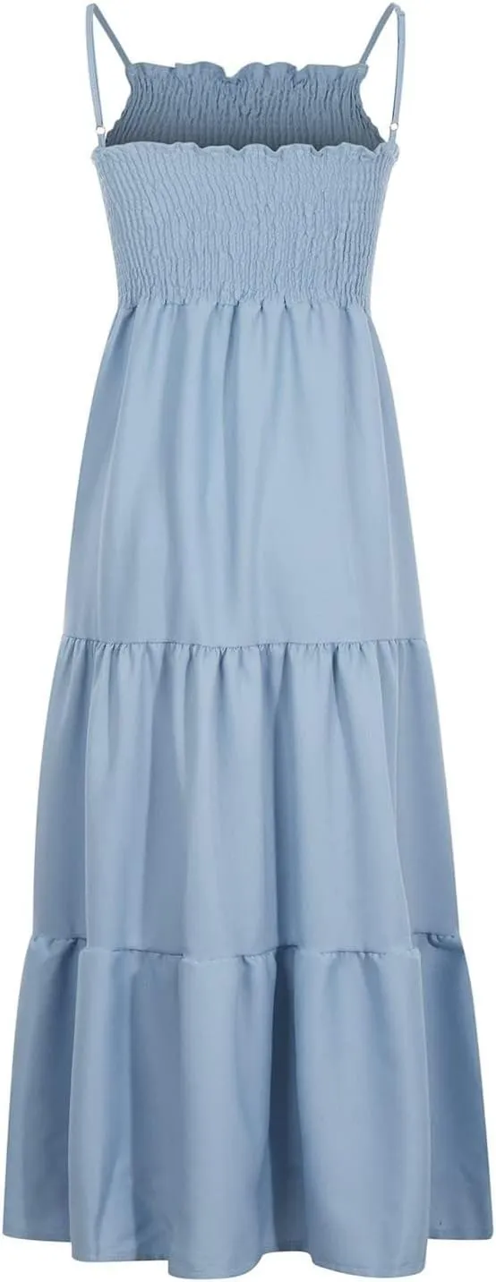 Women's Spring Dress Sleeveless Strapless Halter 2024 Casual Loose Solid Color Printed Maxi Dresses, S-3XL