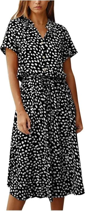 Women's Spring Dresses Summer Casual Loose Floral Print Dress 2024 V-Neck Short Sleeve Boho Maxi Dresses, S-3XL