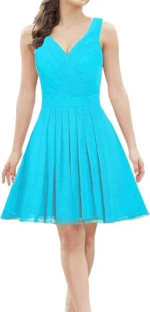 Women's Straps Chiffon Bridesmaid Dress Short Evening Gowns