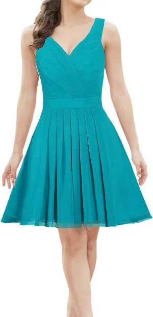 Women's Straps Chiffon Bridesmaid Dress Short Evening Gowns