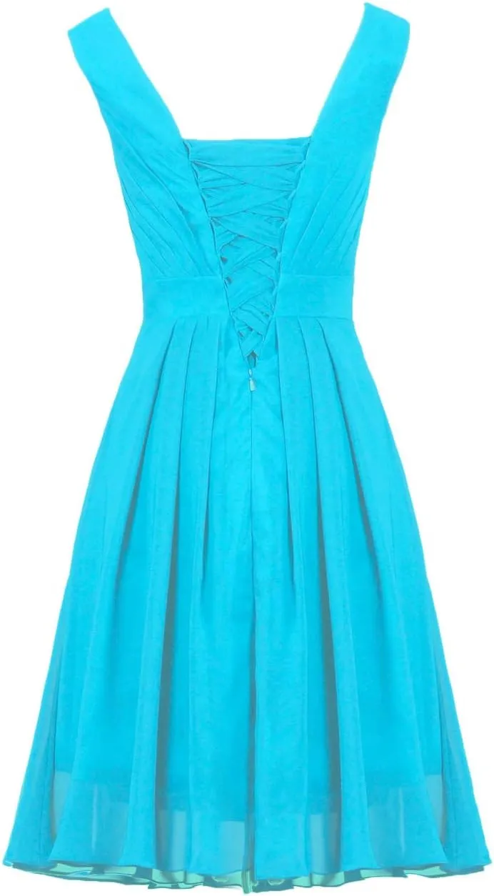 Women's Straps Chiffon Bridesmaid Dress Short Evening Gowns