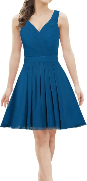 Women's Straps Chiffon Bridesmaid Dress Short Evening Gowns