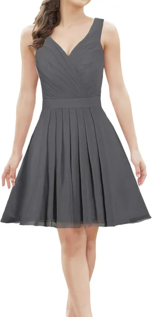 Women's Straps Chiffon Bridesmaid Dress Short Evening Gowns