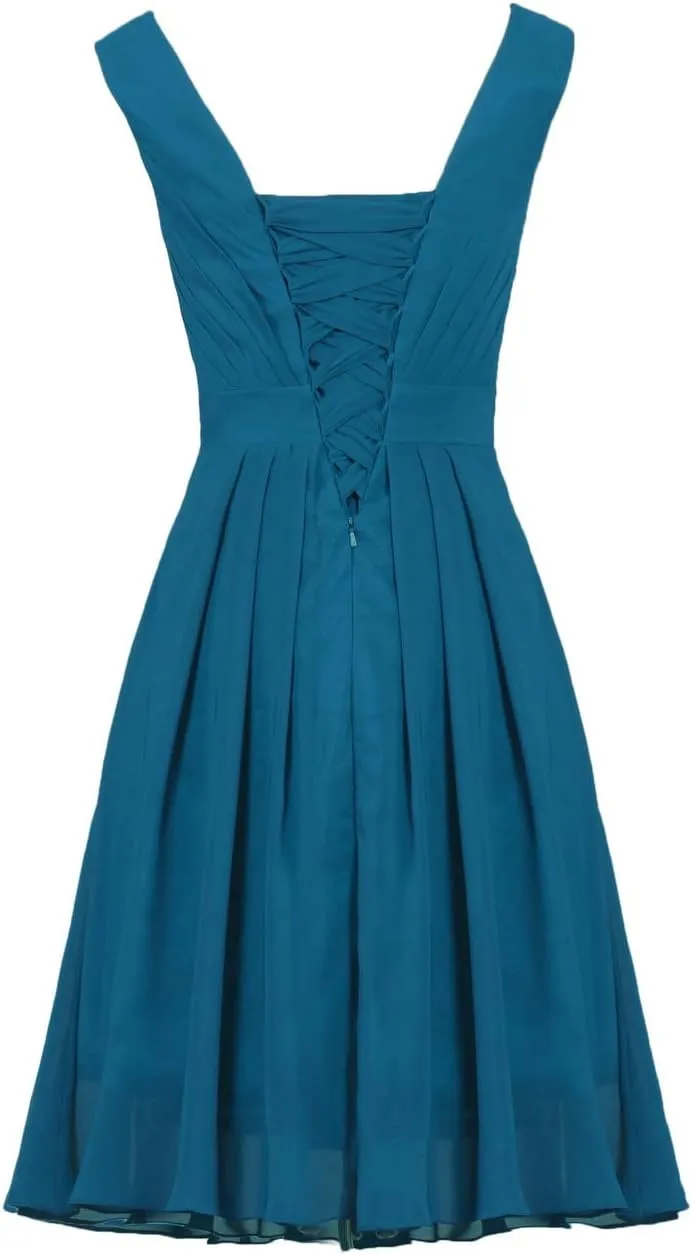 Women's Straps Chiffon Bridesmaid Dress Short Evening Gowns