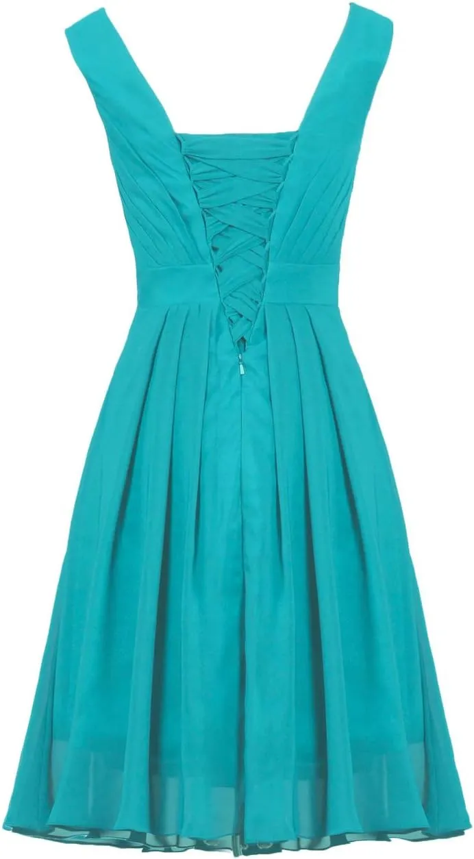 Women's Straps Chiffon Bridesmaid Dress Short Evening Gowns