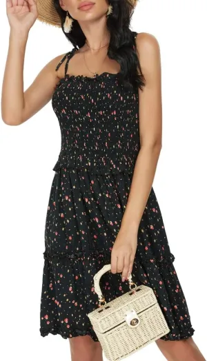 Womens Summer Beach Boho Ruffle Sleeveless Adjustable Straps Tube Top Mini Dress Ruffle Cover Up Dresses