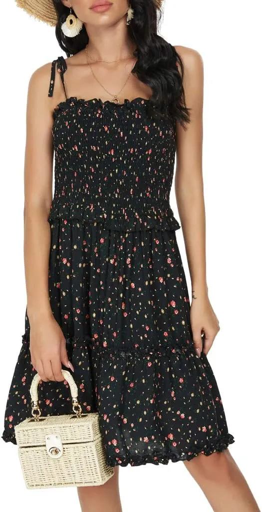 Womens Summer Beach Boho Ruffle Sleeveless Adjustable Straps Tube Top Mini Dress Ruffle Cover Up Dresses