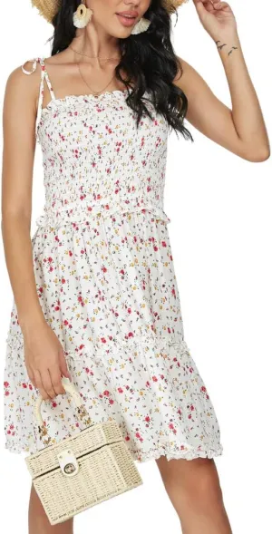 Womens Summer Beach Boho Ruffle Sleeveless Adjustable Straps Tube Top Mini Dress Ruffle Cover Up Dresses