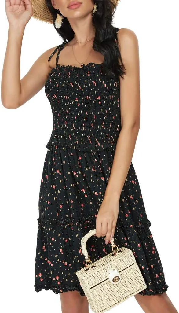 Womens Summer Beach Boho Ruffle Sleeveless Adjustable Straps Tube Top Mini Dress Ruffle Cover Up Dresses