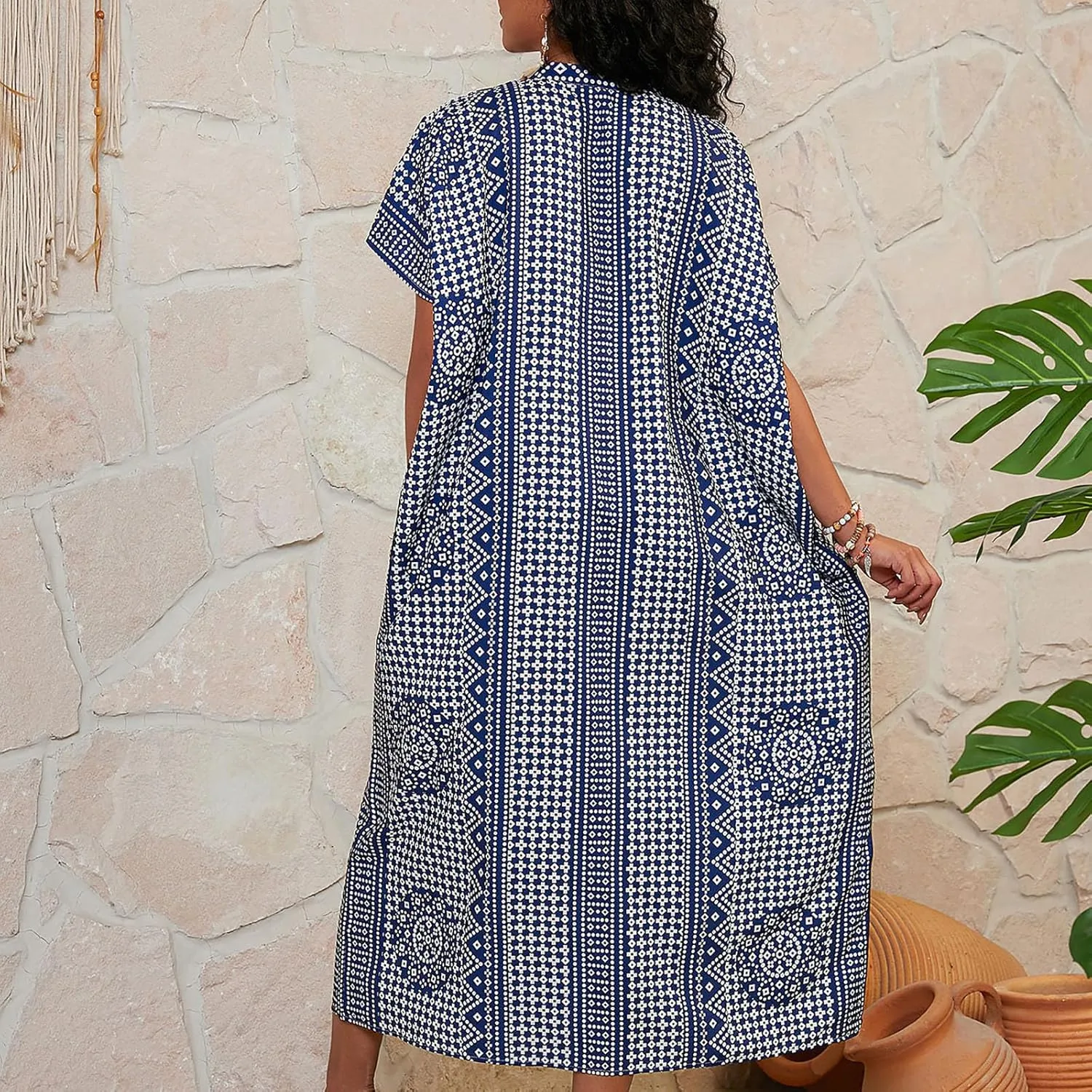 Womens Summer Beach Cover Up Swimsuit Cotton Short Cap Sleeve V Neck Bathing Suit Swimwear Vintage Boho Maxi Dresses