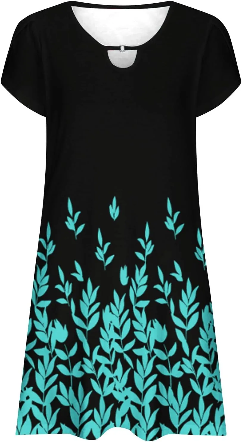 Women's Summer Beach Floral Tshirt Dress Casual Loose a-Line Mini Dresses Short Sleeve Vacation Resort Sundresses