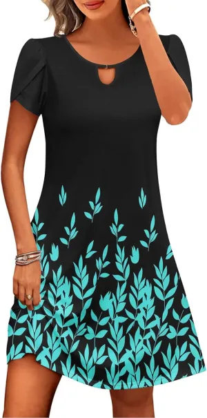 Women's Summer Beach Floral Tshirt Dress Casual Loose a-Line Mini Dresses Short Sleeve Vacation Resort Sundresses