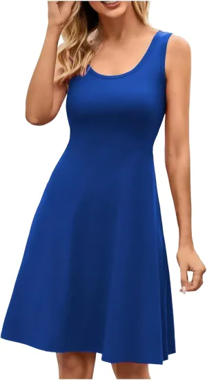 Women's Summer Beach Mini Dress Sleeveless Rockabilly Casual Dress Skater 2025 Trenty Tank Dresses