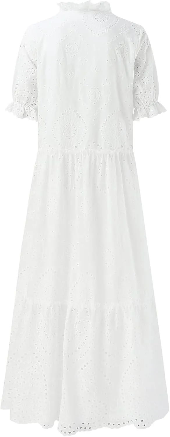Women's Summer Boho Floral Maxi Dresses Flowy Casual Ruffle Tiered Long Tshirt Dress Beach Vacation Dresses