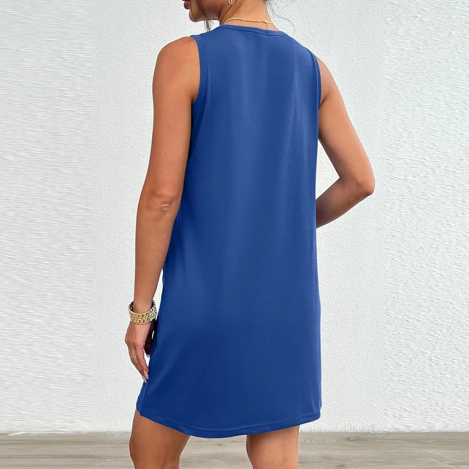 Womens Summer Dresses 2024 Casual Sleeveless Vacation Beach Sundresses Petite Loose Fit Tank T Shirt Mini Dress
