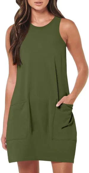 Womens Summer Dresses 2024 Casual Sleeveless Vacation Beach Sundresses Petite Loose Fit Tank T Shirt Mini Dress