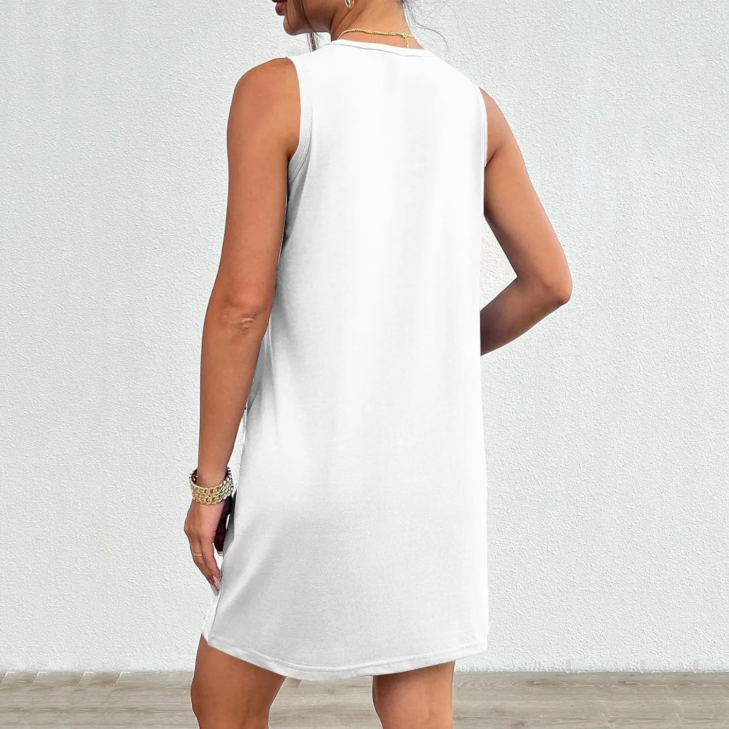 Womens Summer Dresses 2024 Casual Sleeveless Vacation Beach Sundresses Petite Loose Fit Tank T Shirt Mini Dress