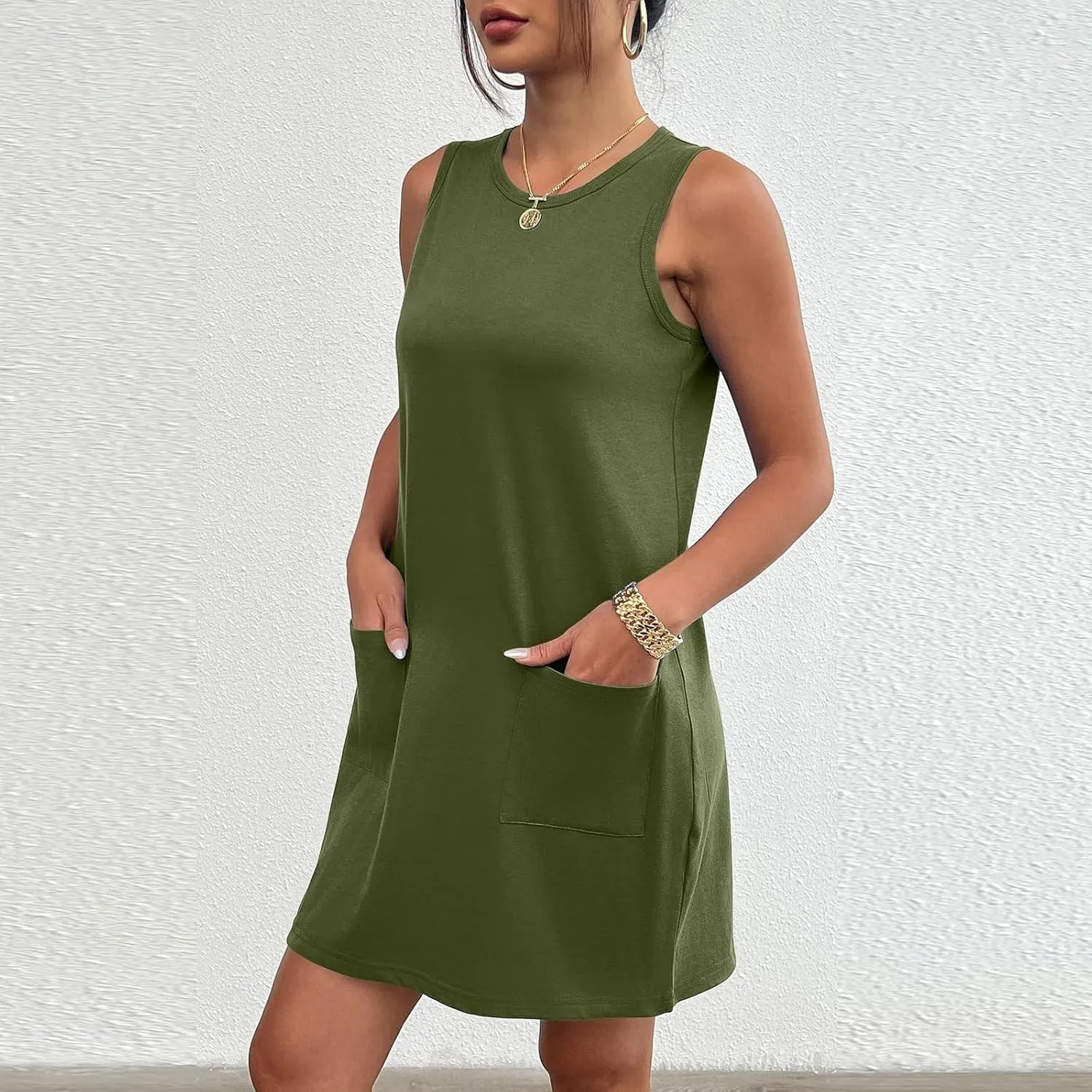 Womens Summer Dresses 2024 Casual Sleeveless Vacation Beach Sundresses Petite Loose Fit Tank T Shirt Mini Dress