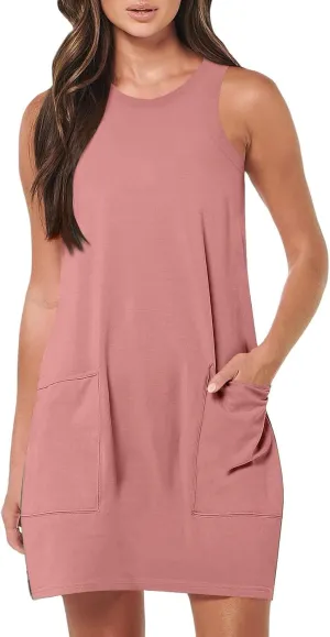 Womens Summer Dresses 2024 Casual Sleeveless Vacation Beach Sundresses Petite Loose Fit Tank T Shirt Mini Dress