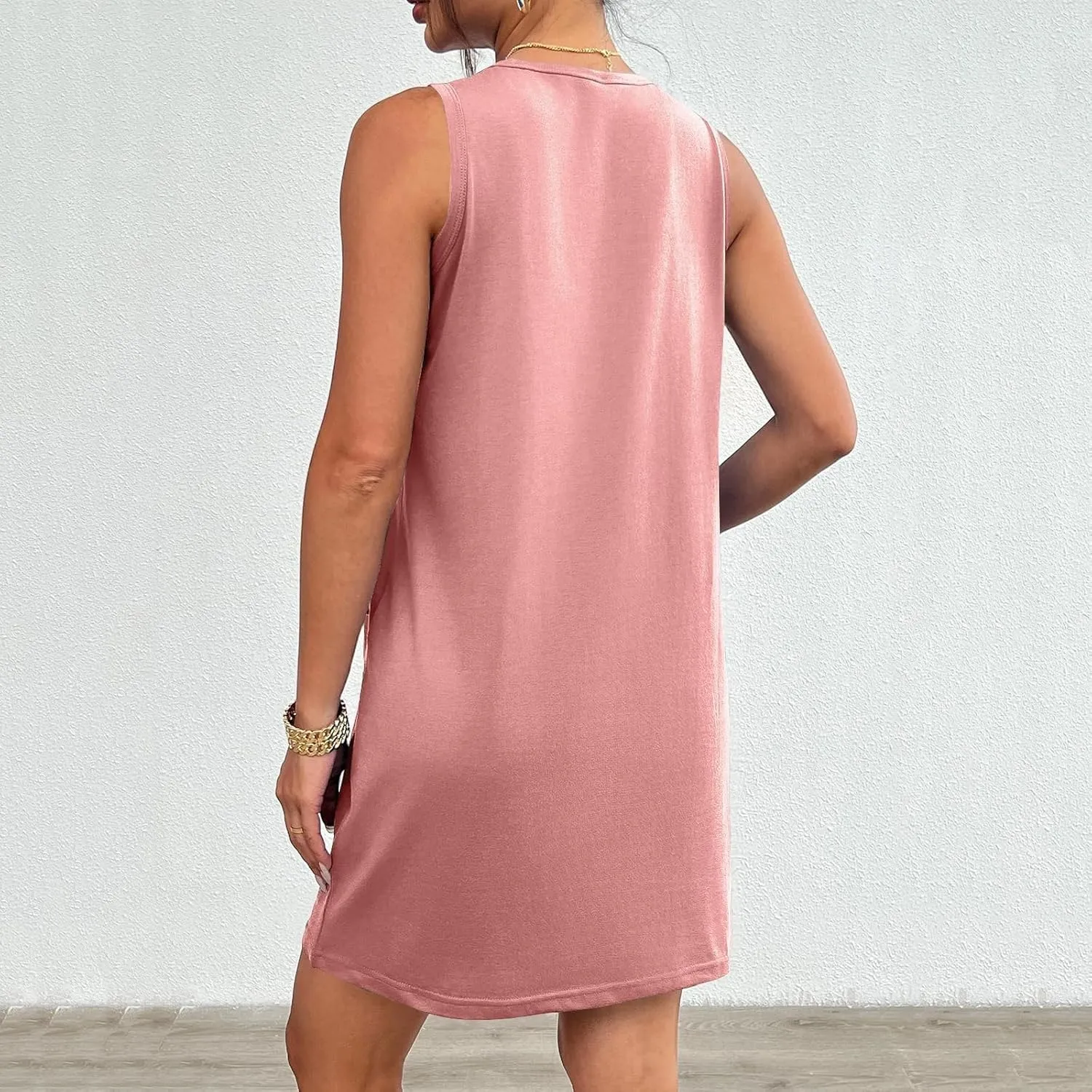 Womens Summer Dresses 2024 Casual Sleeveless Vacation Beach Sundresses Petite Loose Fit Tank T Shirt Mini Dress