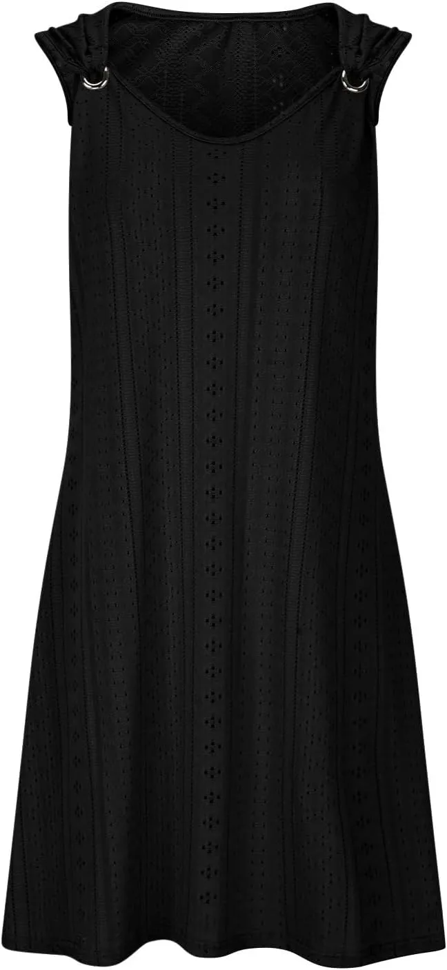 Womens Summer Dresses 2024 Casual Solid V-Neck Sleeveless Short Dress Palace Lock Flowy Loose Fit Mini Dress