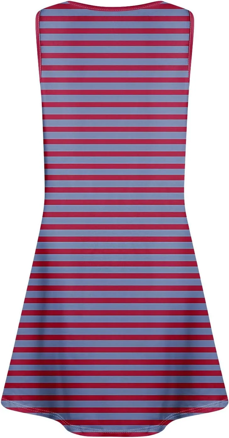 Womens Summer Dresses Loose Round Neck Sleeveless Sundresses Dress with Pockets