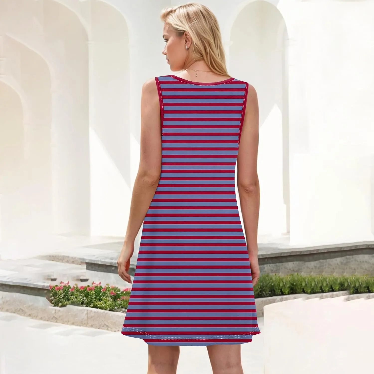 Womens Summer Dresses Loose Round Neck Sleeveless Sundresses Dress with Pockets