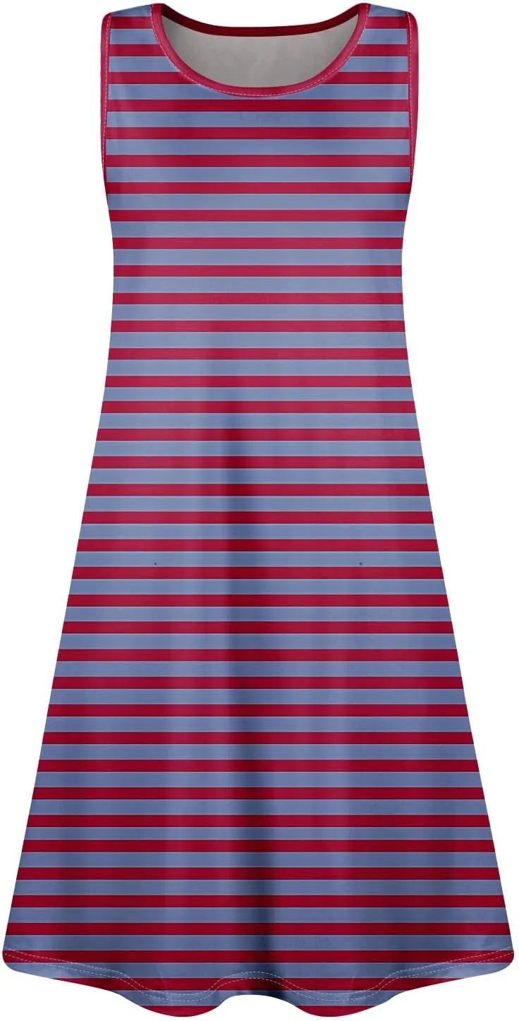 Womens Summer Dresses Loose Round Neck Sleeveless Sundresses Dress with Pockets
