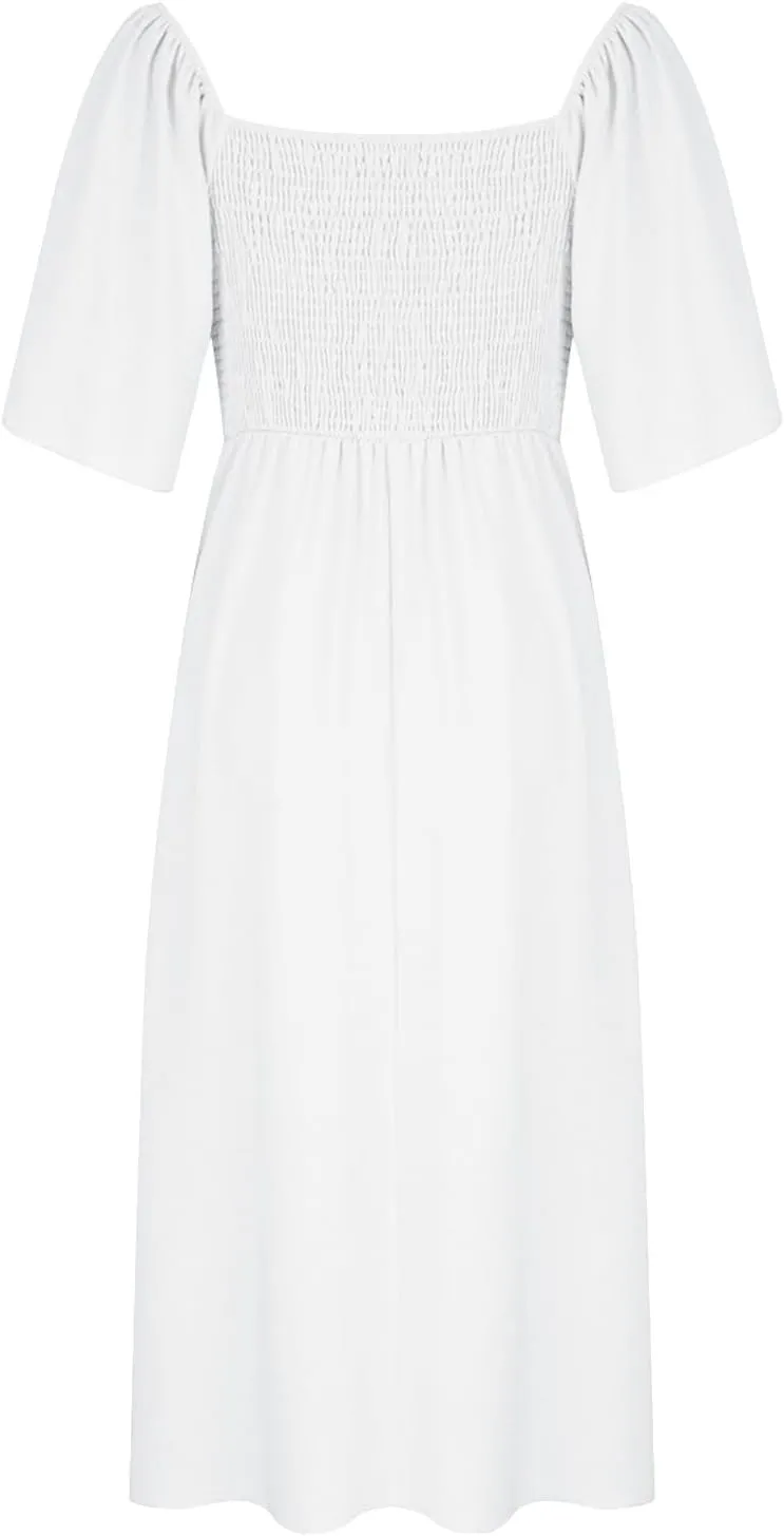 Women's Summer Long Dresses Casual Short Sleeve Flowy Swing Boho Dresses Deep V Neck Elegant Bow tie Beach Dress