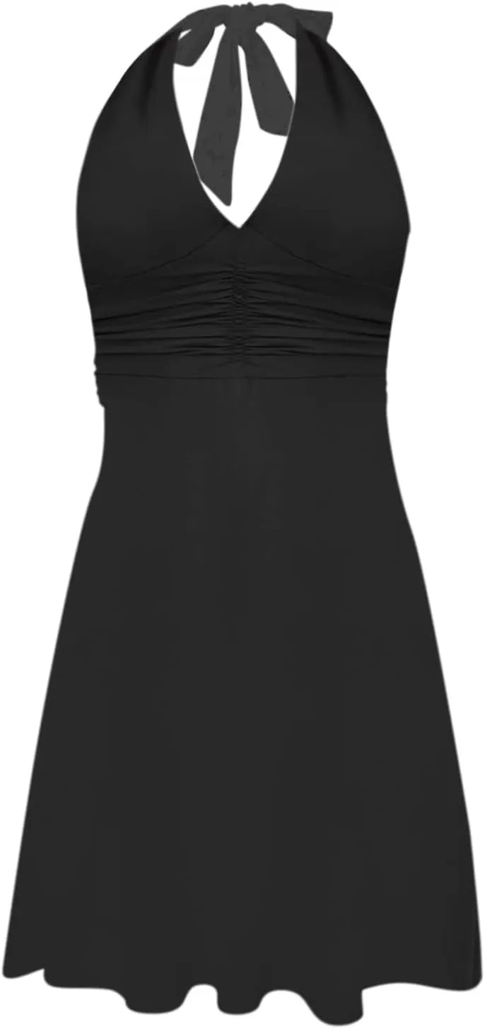 Women's Summer Sleeveless Sundress Sexy Wrap Halter V Neck 2025 Spring Floral Elastic Waist Ruffle Mini Dress Beach Vacation