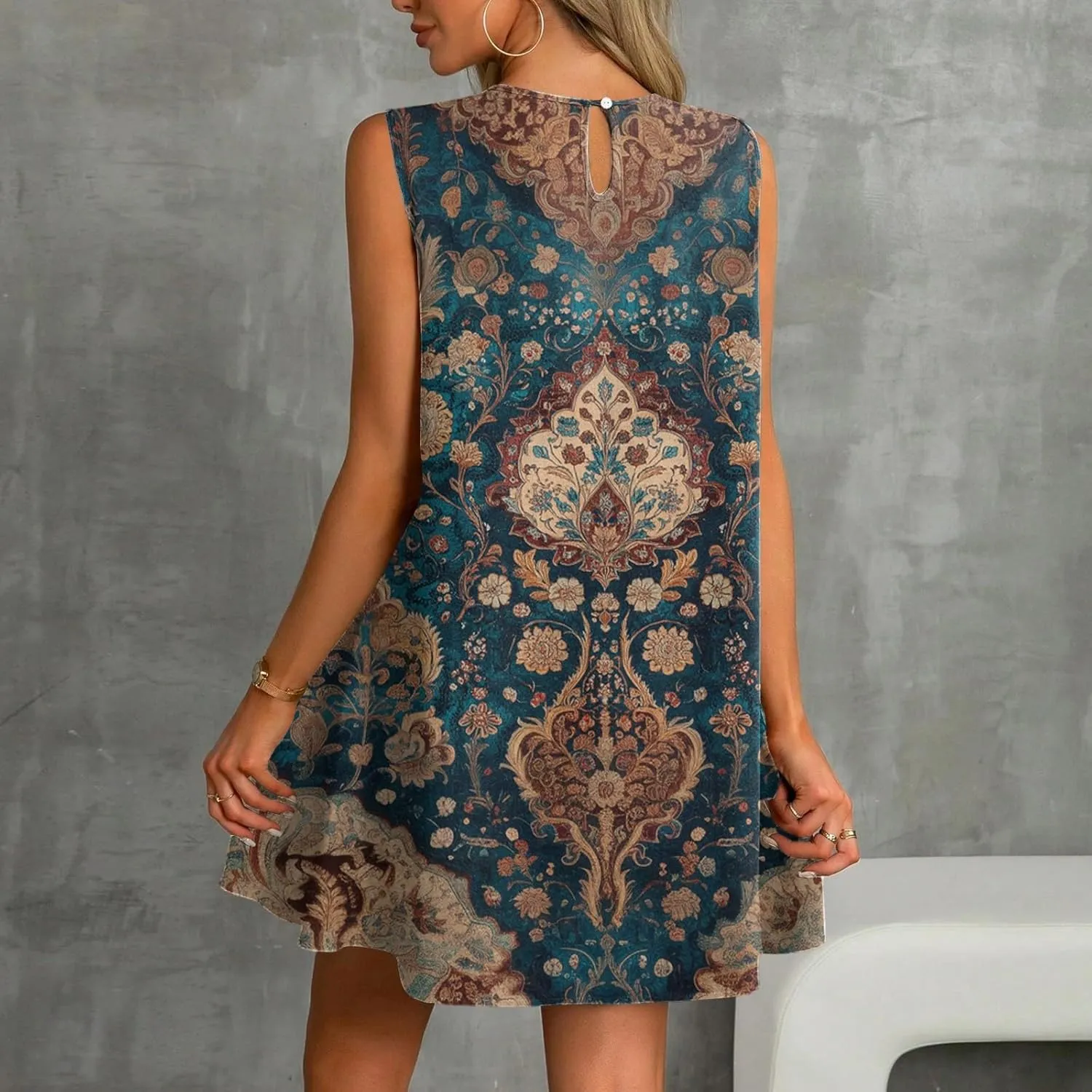 Women's Summer Tank Dress with Pockets, Loose Ruffle Sleeveless Crew Neck Casual Mini Beach Vacation Sundresses