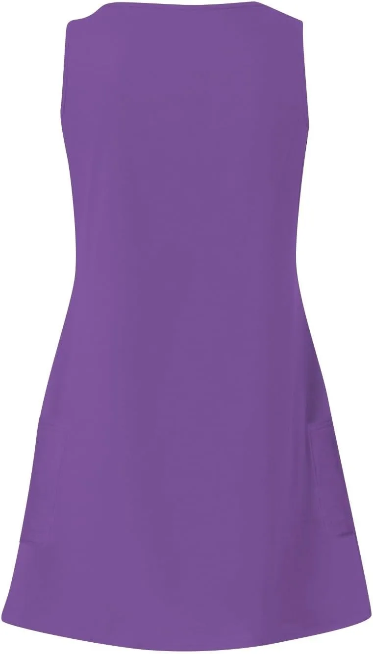 Women's Sundresses 2024 Casual Beach Tank Dress Flared V Neck Sleeveless Mini Dress with Pockets