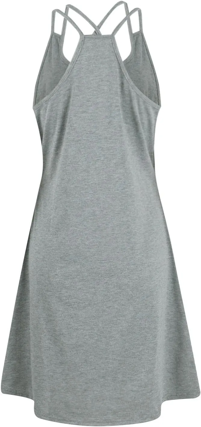 Women's Sundresses 2024 Casual Beach Tank Dress Solid Color Sleeveless Midi Sundress with Pocket