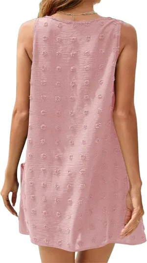 Women's Swiss Polka Dot Beach Cover Up Dresses Summer Vacation Swimsuit Tank Dress V Neck Sundress with Pockets