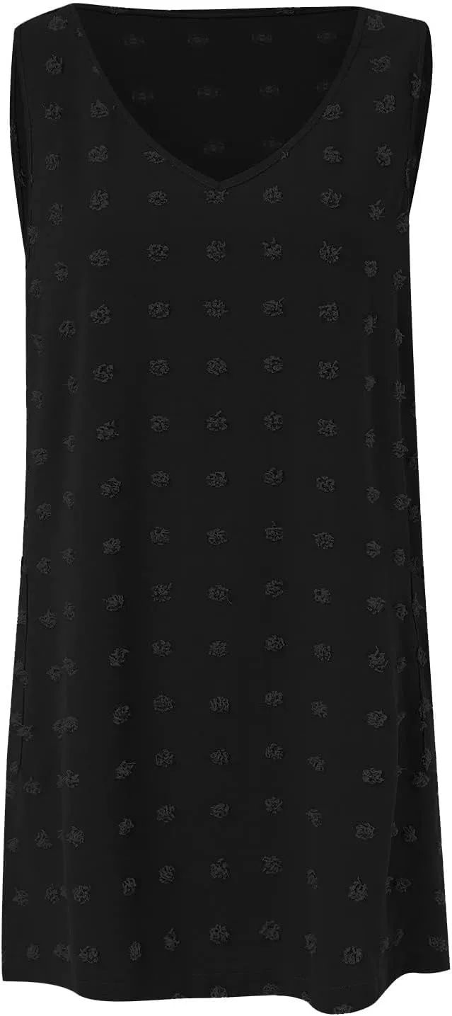 Women's Swiss Polka Dot Beach Cover Up Dresses Summer Vacation Swimsuit Tank Dress V Neck Sundress with Pockets