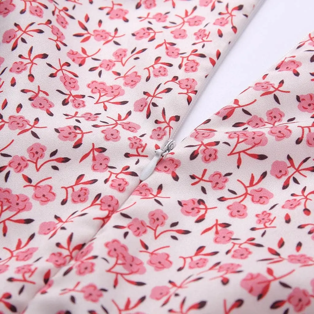Women's V Neck Short Sleeve Ruffle Flowy Mini Dress Floral Print Short A Line Dresses
